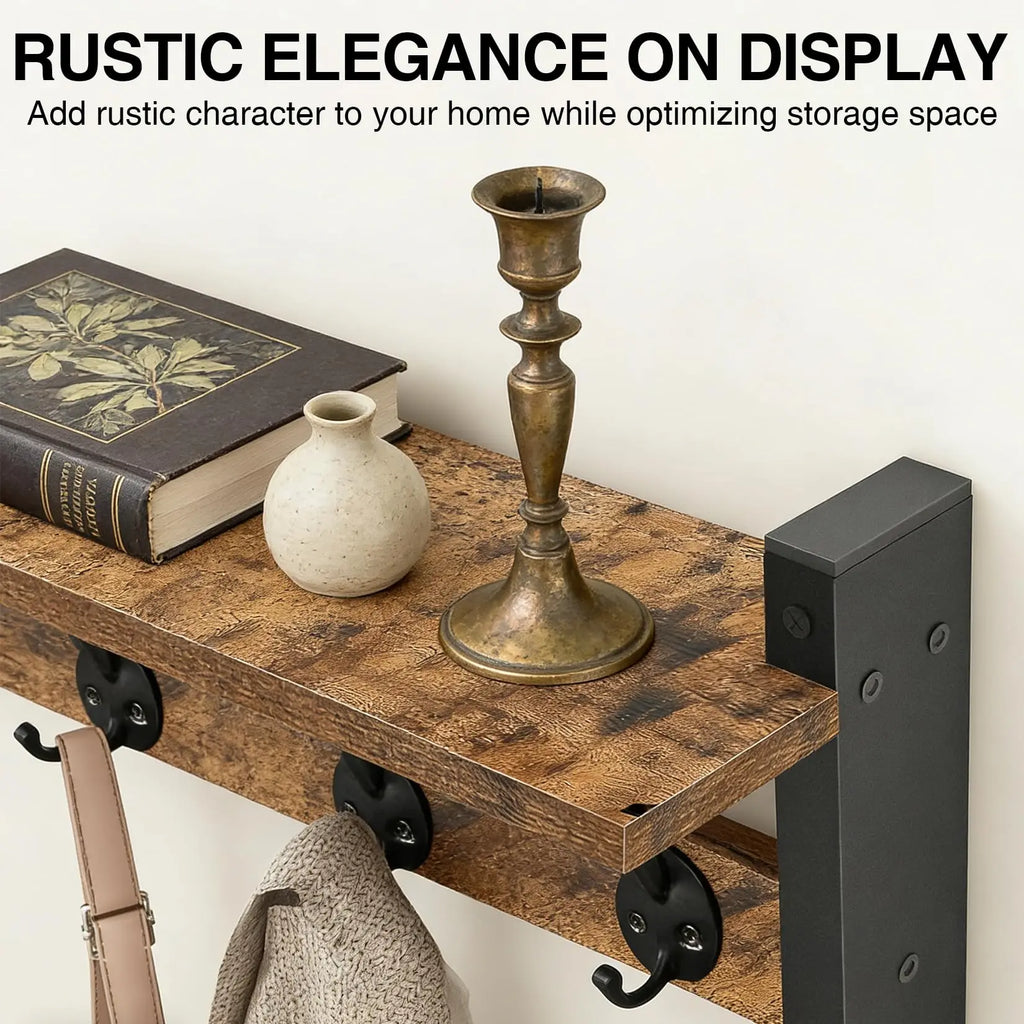 porte-manteau mural en bois avec étagère