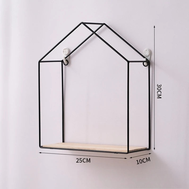 étagère murale bois et métal noir forme maison