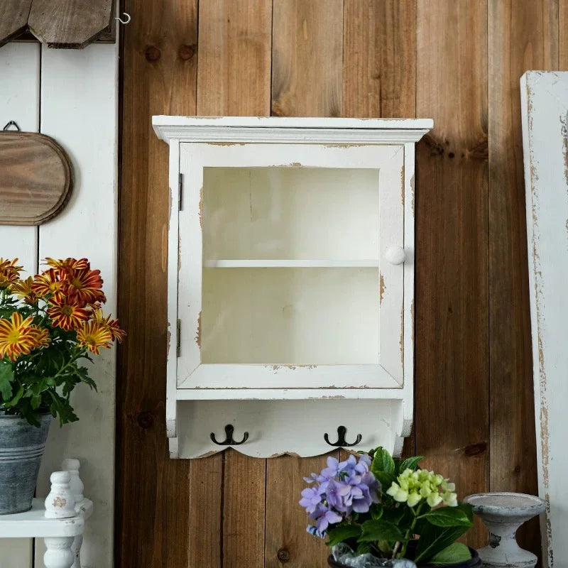 petite étagère murale fermée vitrée en bois