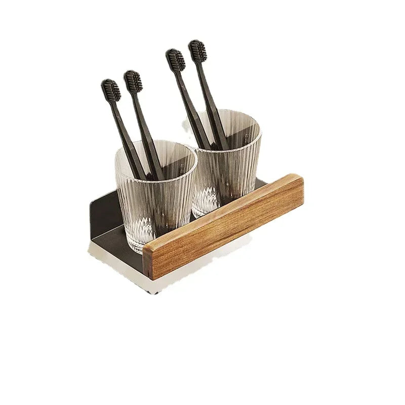 petite étagère murale bois marron foncé salle de bain