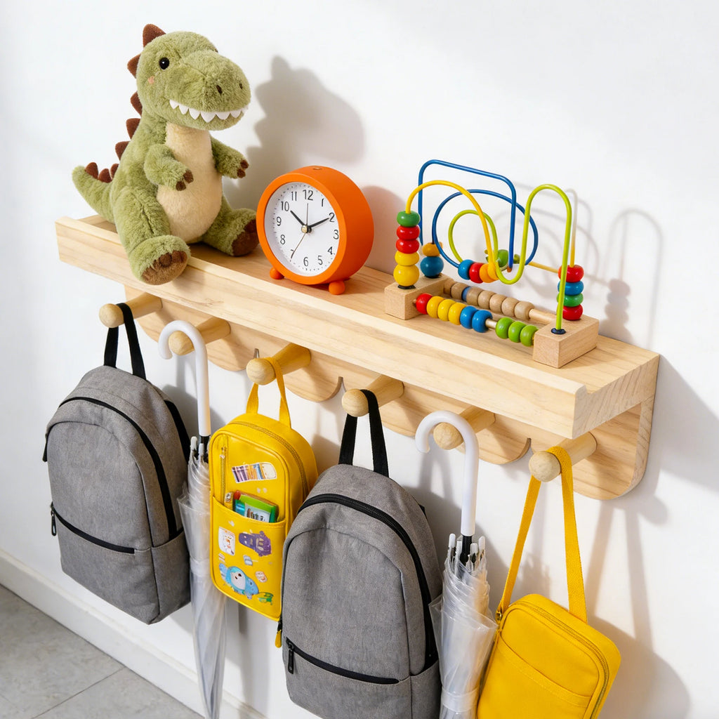 étagère murale bébé avec patere bois