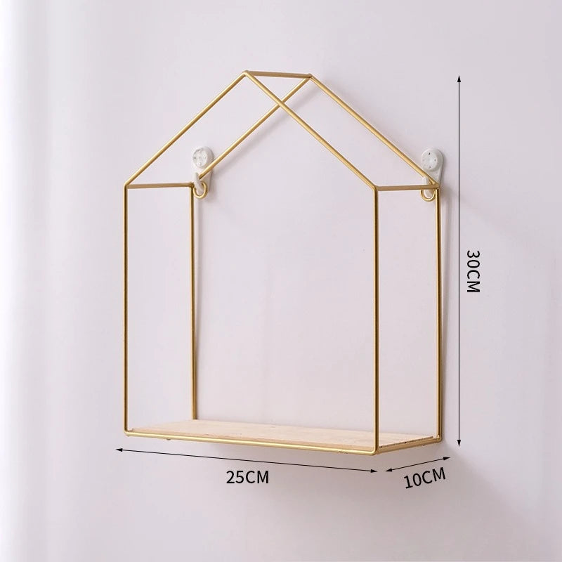 étagère murale bois et métal noir forme maison