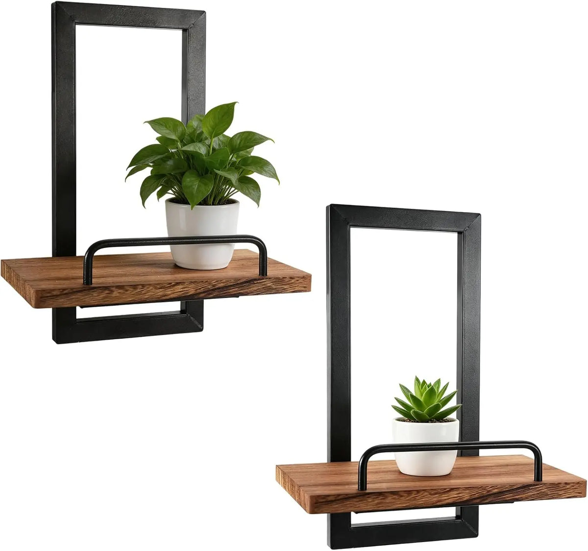 étagère murale bois et métal noir