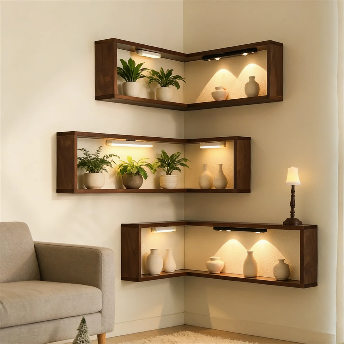 bibliothèque étagère murale double en bois rétro