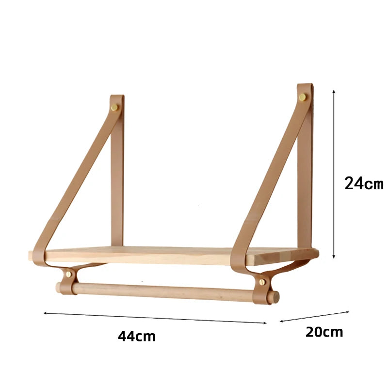 étagère murale bois et cuir