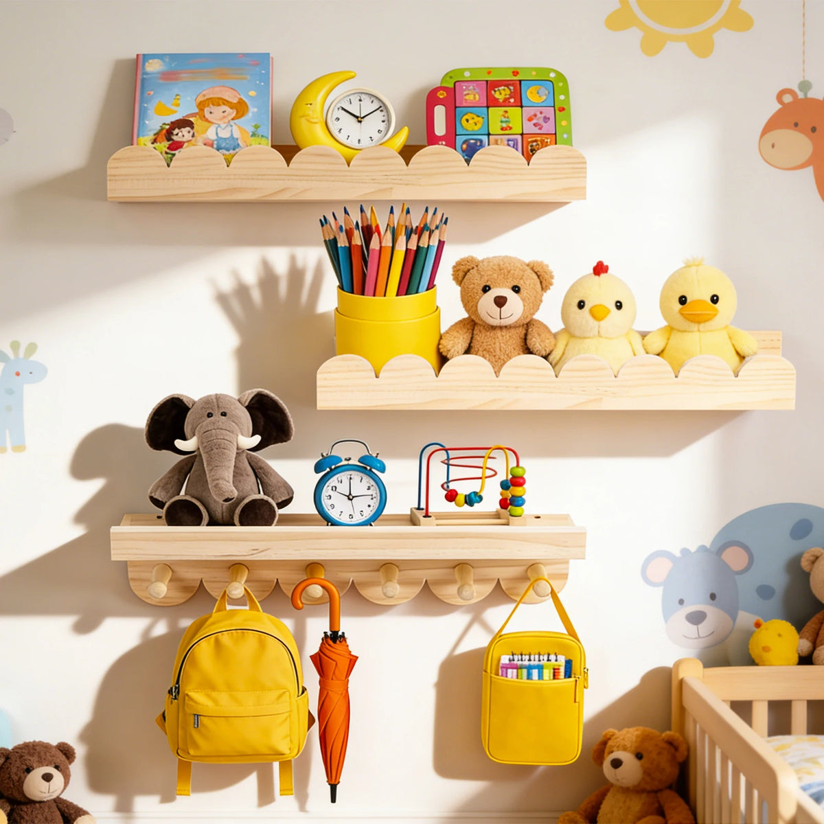 étagère murale bébé avec patere bois
