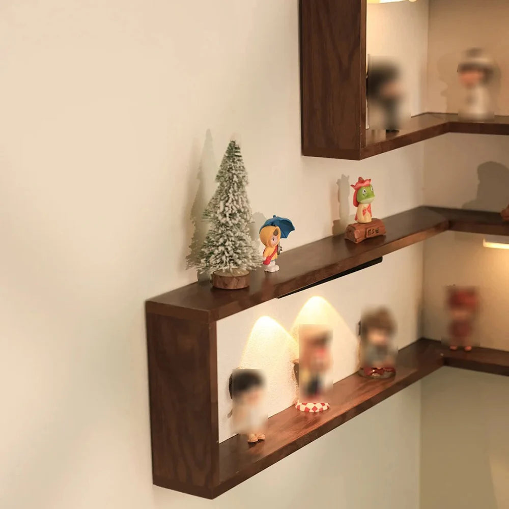 bibliothèque étagère murale double en bois rétro