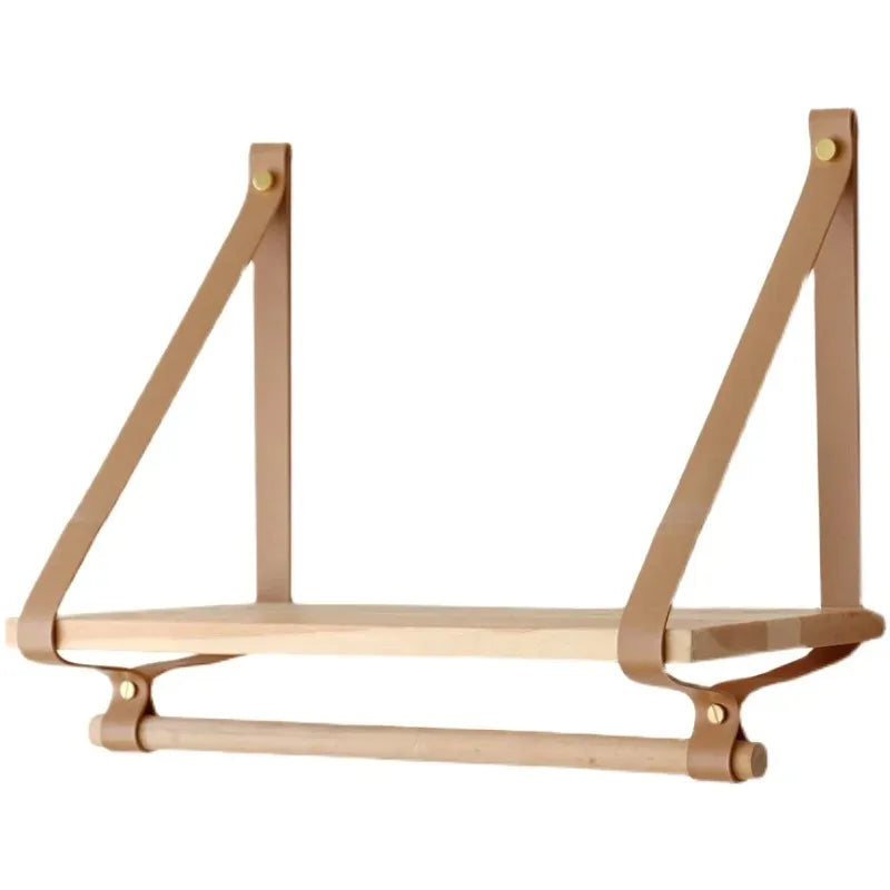 étagère murale bois et cuir