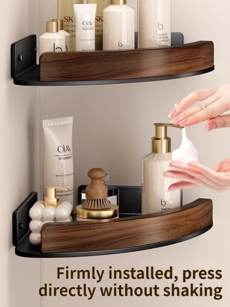 étagère d’angle murale en bois pour salle de bain