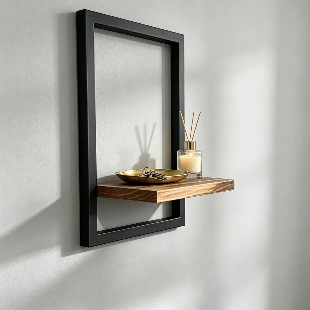 étagère noire et bois murale