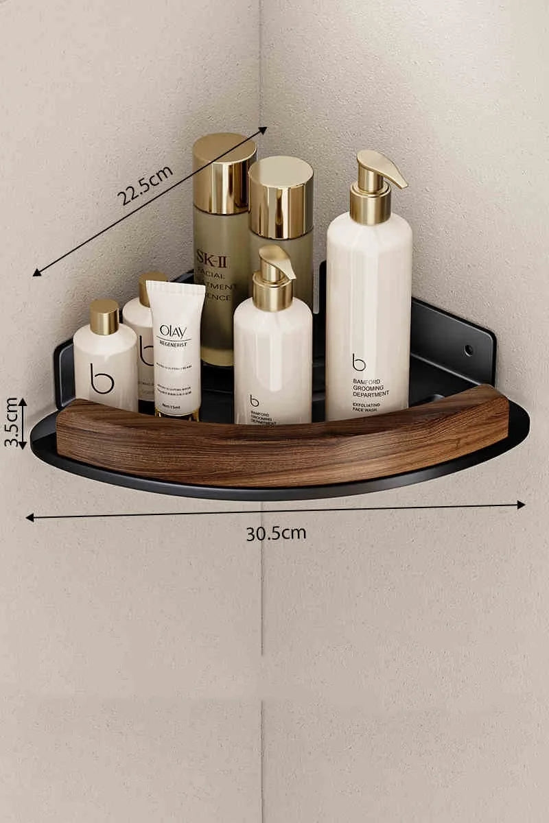 étagère d’angle murale en bois pour salle de bain