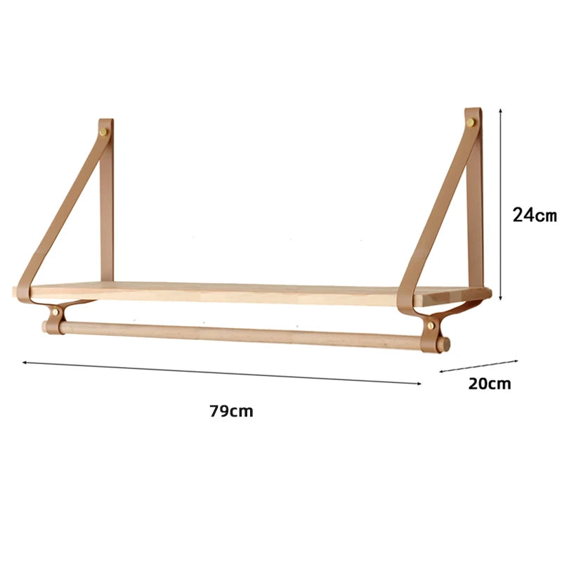 étagère murale bois et cuir