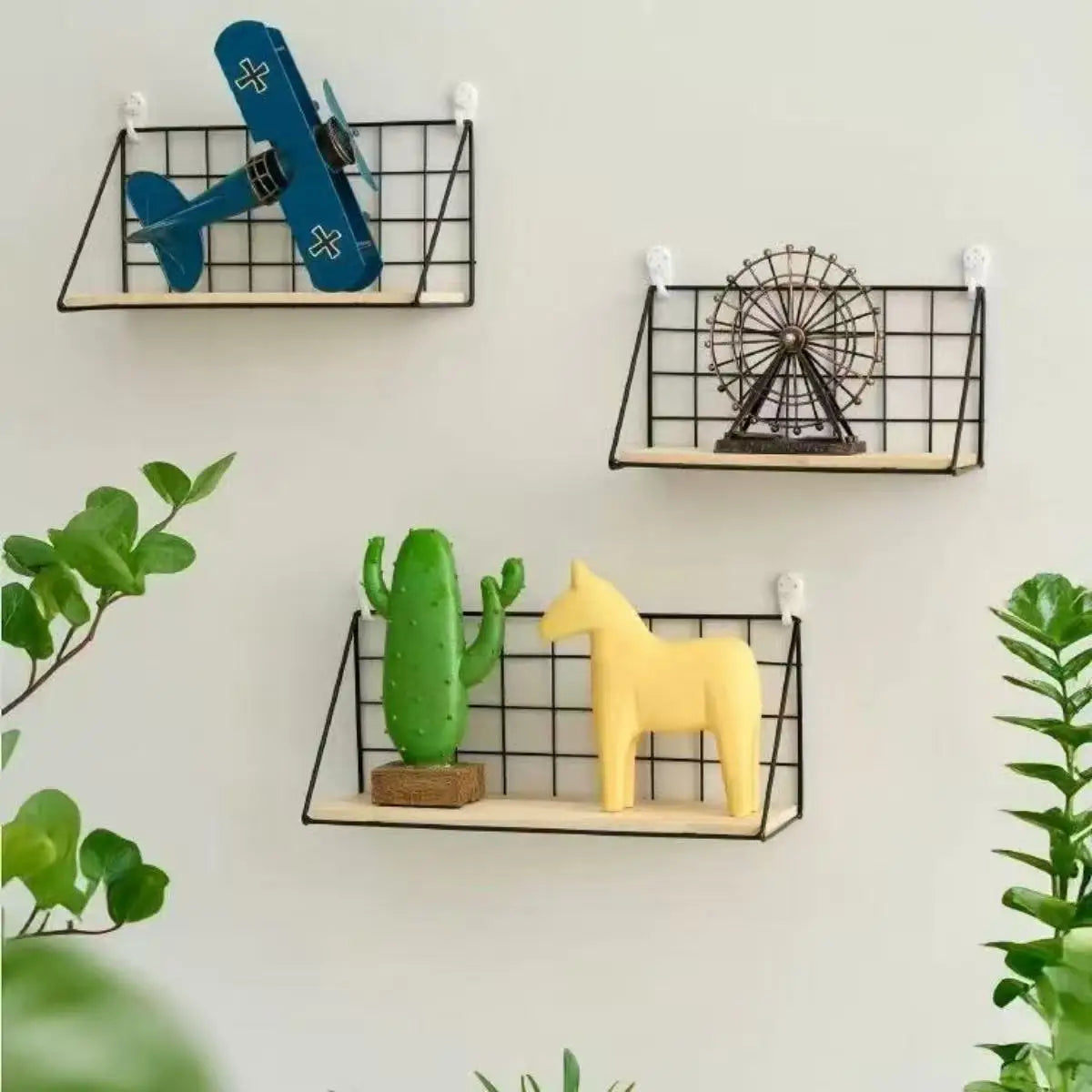 étagère murale bois métal carré filaire