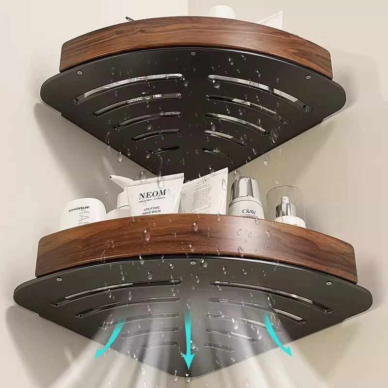 étagère d’angle murale en bois pour salle de bain