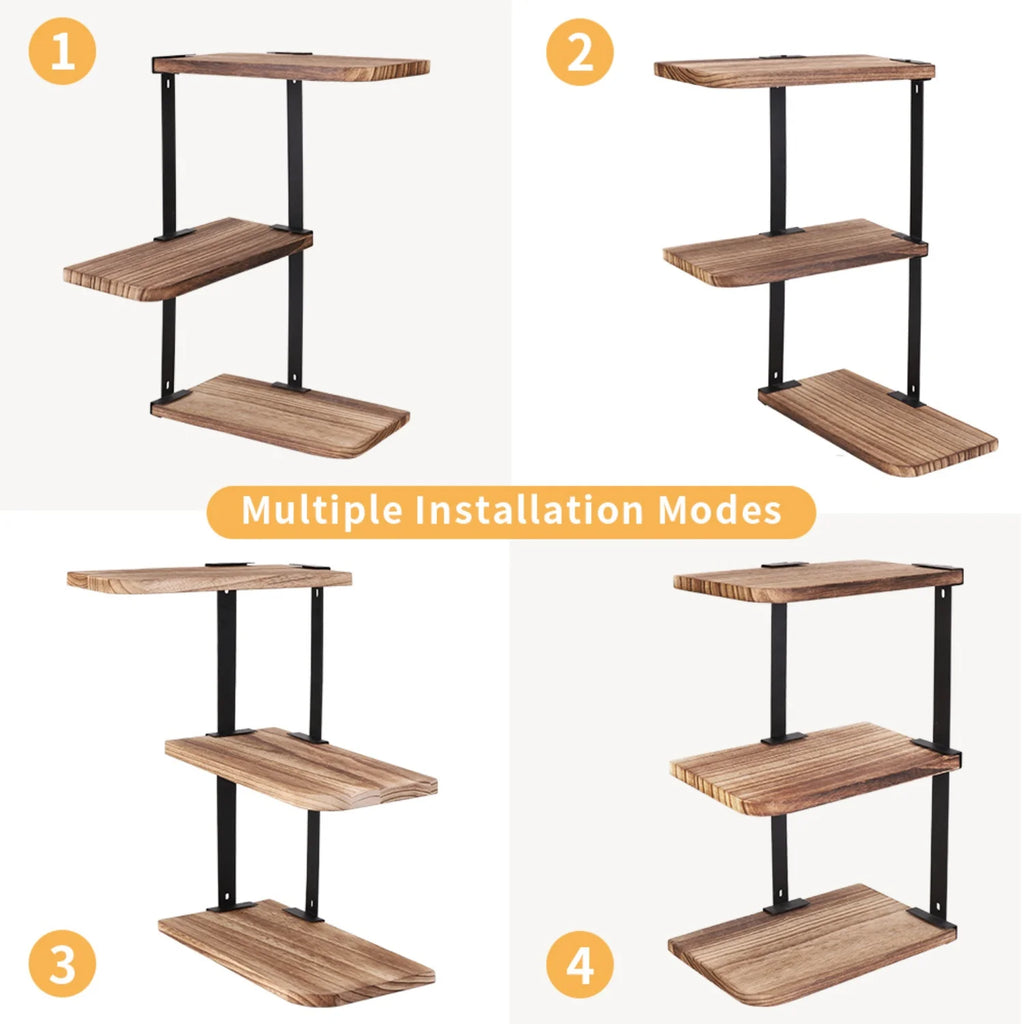 étagère murale d’angle bois et fer industrielle
